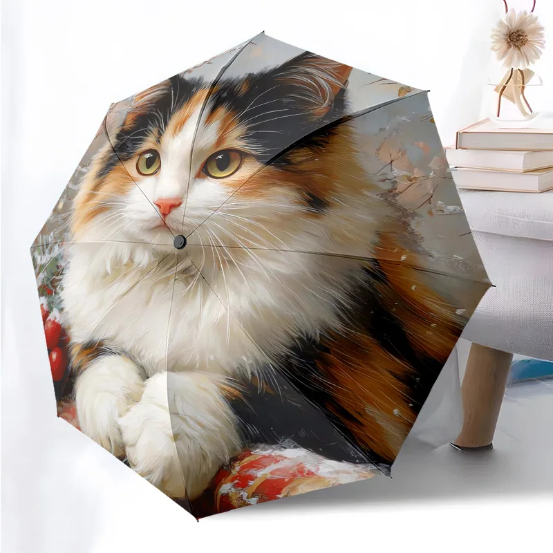 

Прекрасный складной зонт на тему кота, модный, с автоматическим открытием, 8, железные ребра, пластиковая ручка, складной солнцезащитный козырек, идеальные рождественские подарки