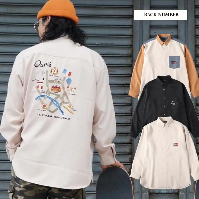 

Ретро-японская рубашка оверсайз с длинными рукавами и вышивкой, свободного кроя, с заниженной линией плеч, универсальная, молодежная, модная, из полиэстера.