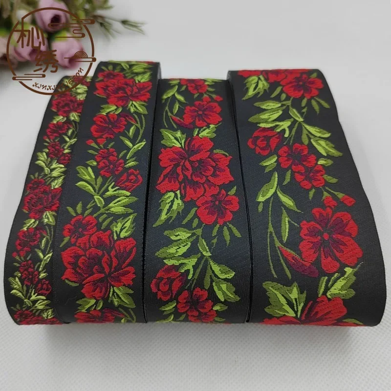 

10 м жаккардовая отделка с цветами пиона в стиле ретро, этнический стиль, старомодная вышитая жаккардовая лента, отделка для рукоделия, украшения