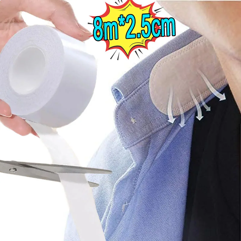 8m Collar Sweat Absorbing Pad Disposable Self-Adhesive Breathable Sweat Pads White T-shirt Neck Collar Hat Absorbent Sticker