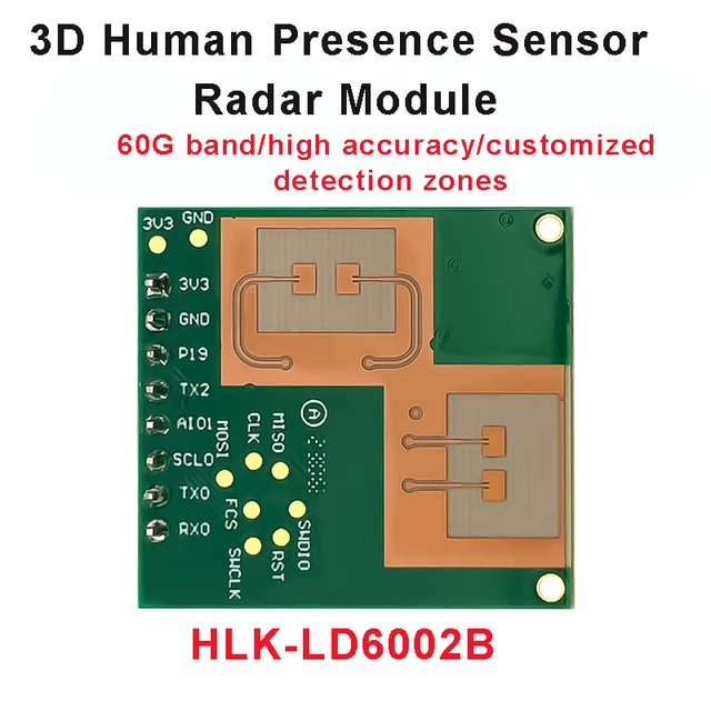 Darmowa wysyłka nowy moduł radarowy 60GHz HLK-LD6002B FMCW z falą milimetrową 3D moduł wykrywania obecności ludzkiego ciała GPIO & UART I/O 3.3V