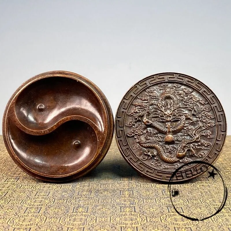 Antique antique alloy copper dragon pattern engraving gossip old-fashioned ink cartridge retro ink cartridge home study inkstone