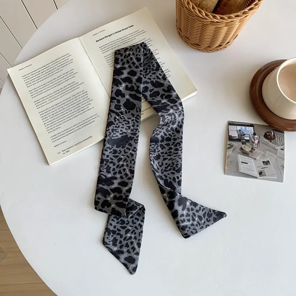 Elegant Leopard Print Slender Scarf Long Thin Neck Scarf Decoration Decor Ribbon Scarf Women Accessories