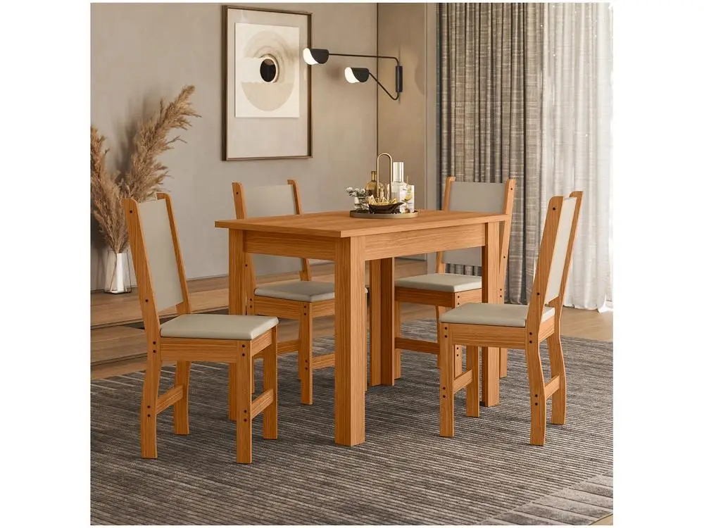 Bellagio-muebles de Poliman, mesa de cocina, 4 sillas rectangulares