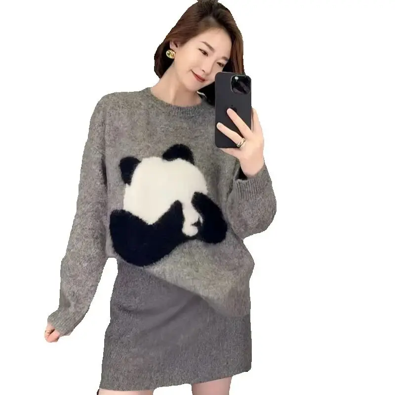 Camisola feminina pulôver o pescoço 2025 outono inverno jacquared camisola de malha solta lã caxemira estilo moda coreana topo