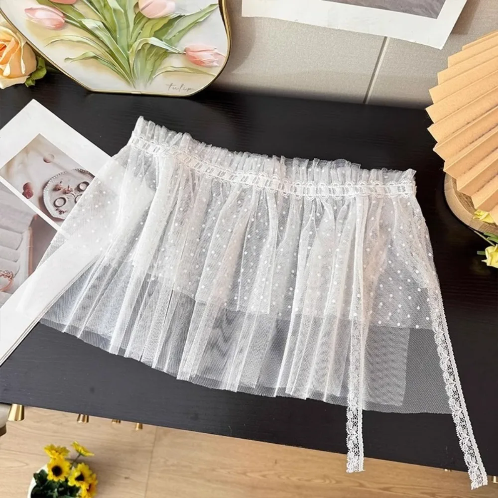 Rok Mini Renda Y2k Elegan Rok Kasa Gaya Korea Pendek Rok Tirai Bokong Potong Rok Tepi Ruffle Bertali Anak Perempuan