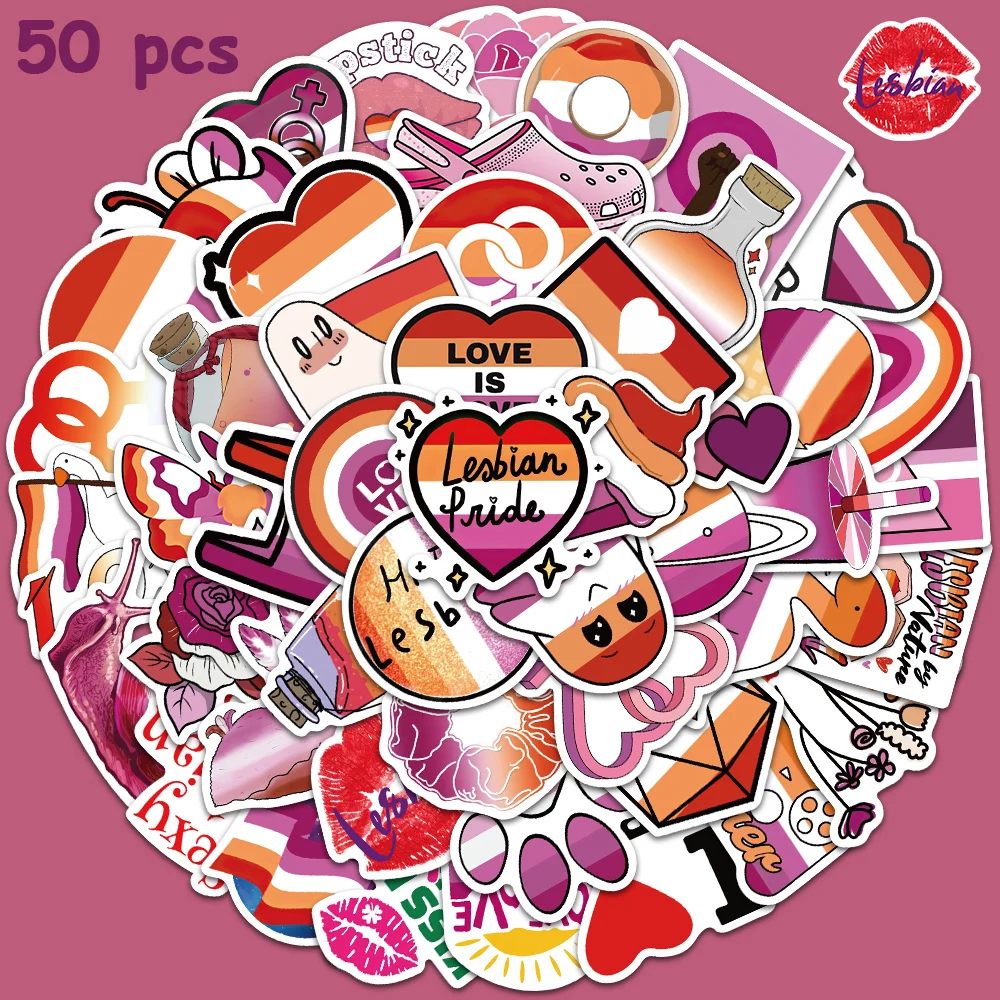 

50pcs Pink Lesbian Love Is Love Stickers Laptop Guitar Skateboard Luggage Scrapbook Fridge Waterproof Graffiti Sticker