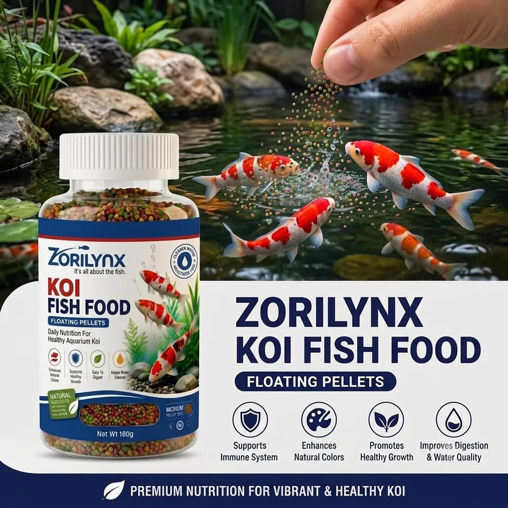 Color Enhancing Koi Fish Food Floating Pellets Clean Water Diet for Indoor Aquarium and Outdoor Pond Fish High Protein Feeding