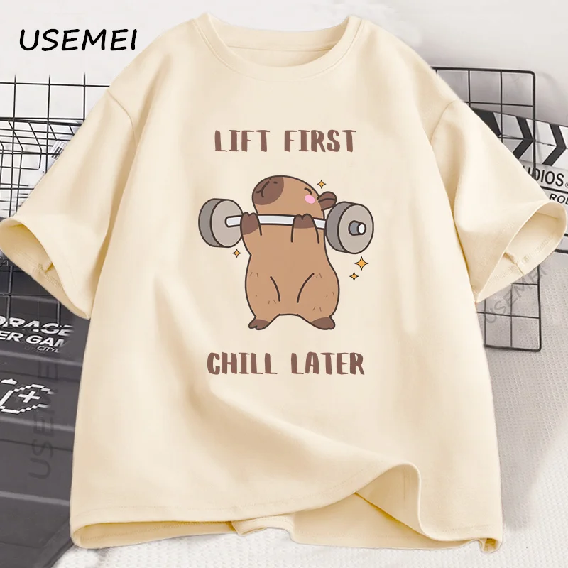 Capybara Gym T-Shirt Men Women Sports Weightlifting Tee Workout Fitness T Shirt Top Unisex Softstyle Loose Cotton Tshirt Clothes