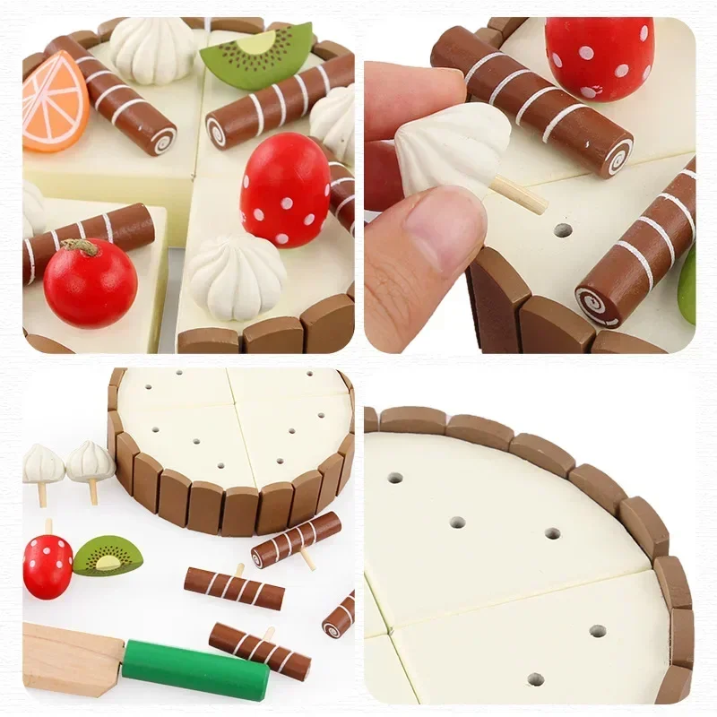 Brinquedo magnético de madeira do bolo para o bebê, Bolo de aniversário DIY, Comida de cozinha, Brinquedos educativos adiantados, Play Game Blocks, Kids Gift, Engraçado