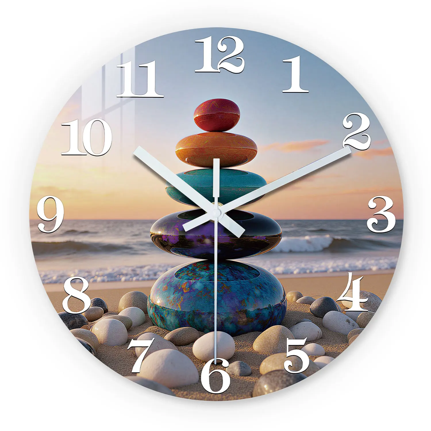 Zen-Inspired Balance Stone Wooden Wall Clock, 10-24inch Silent Wall Clocks, Aa Battery Powered, Suitable for Living Room, Bedroom, Meditation Room, (Battery Not Included) Mother's Day, Easter, April Fool's Day