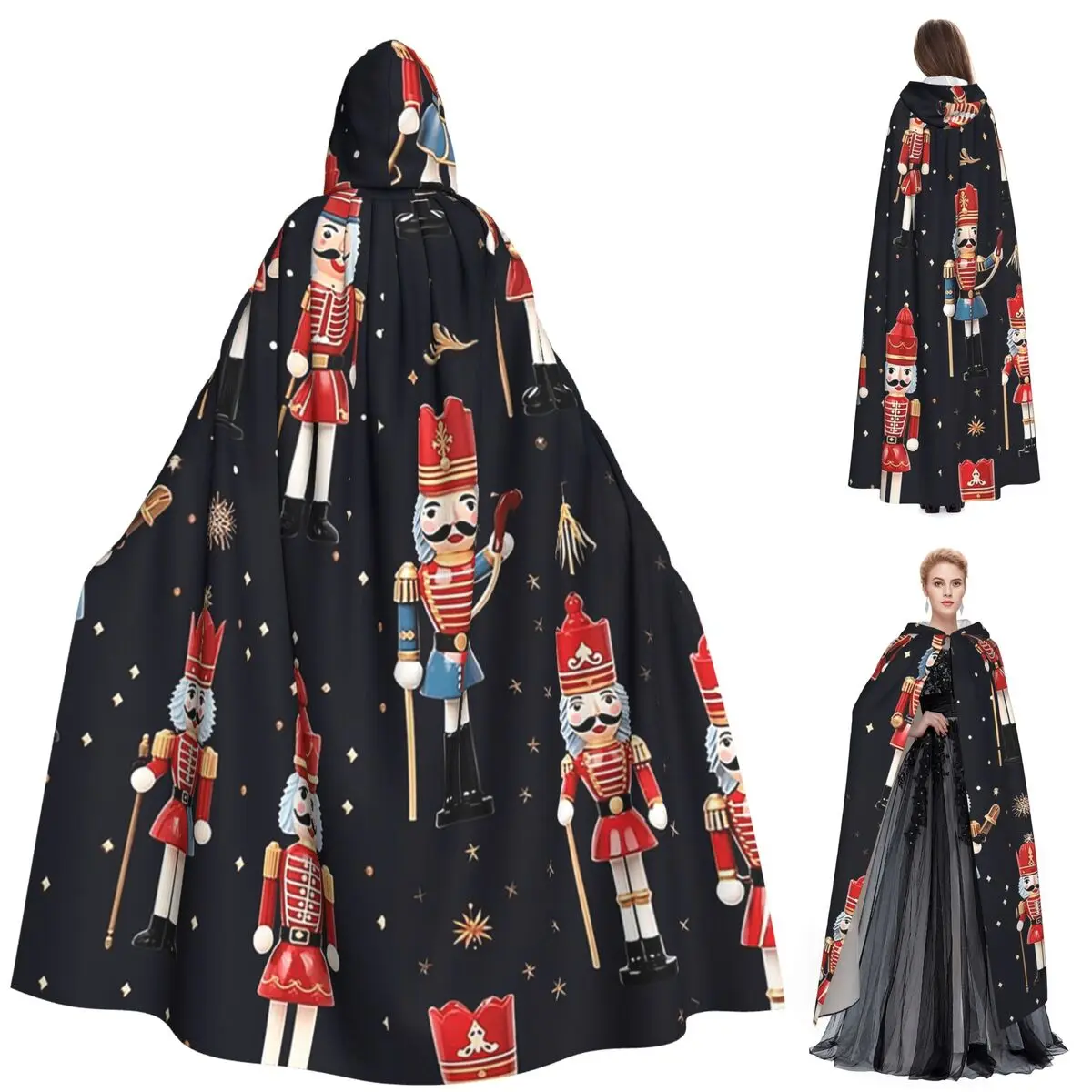 

Stylish Nutcracker Party Long Hooded Cloak Witch Medieval Costume Cosplay Cape HalloweenCoat Adult Unisex
