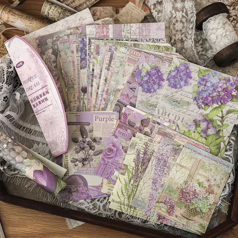 100 pcs Vintage Material Paper DIY Diary Album Background Paper Decoration Flower Butterfly Scrapbooking Junk Journal Supplies ﻿