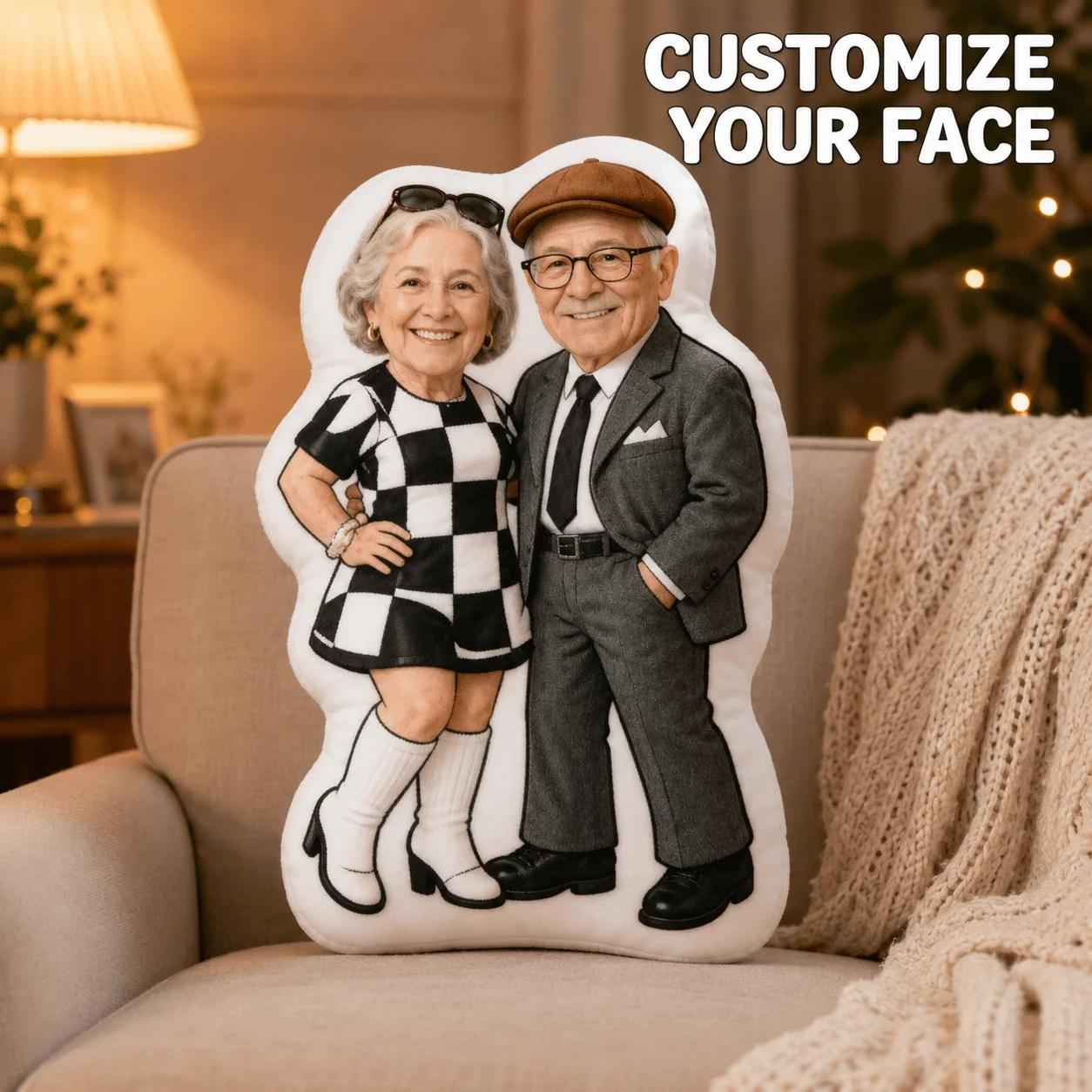 Custom Couple Photo Shaped Pillow, Personalized Portrait Decorative Cushion, 60cm Large Size Accent Pillow for Sofa & Bedroom, P