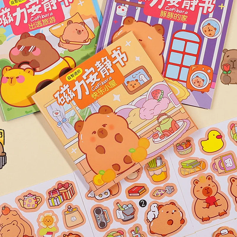

1/3pc Capybara Cartoon Cabin Scene Sticker Book DIY 3D Magnetic storybook Birthday Party For Children Party Gift Pinata Fillers
