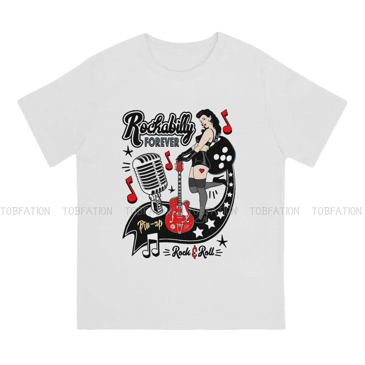 Camisetas de estilo Rockabilly para hombre, ropa hípster clásica de Rock and Roll, con cuello redondo, con dados de guitarra para chica