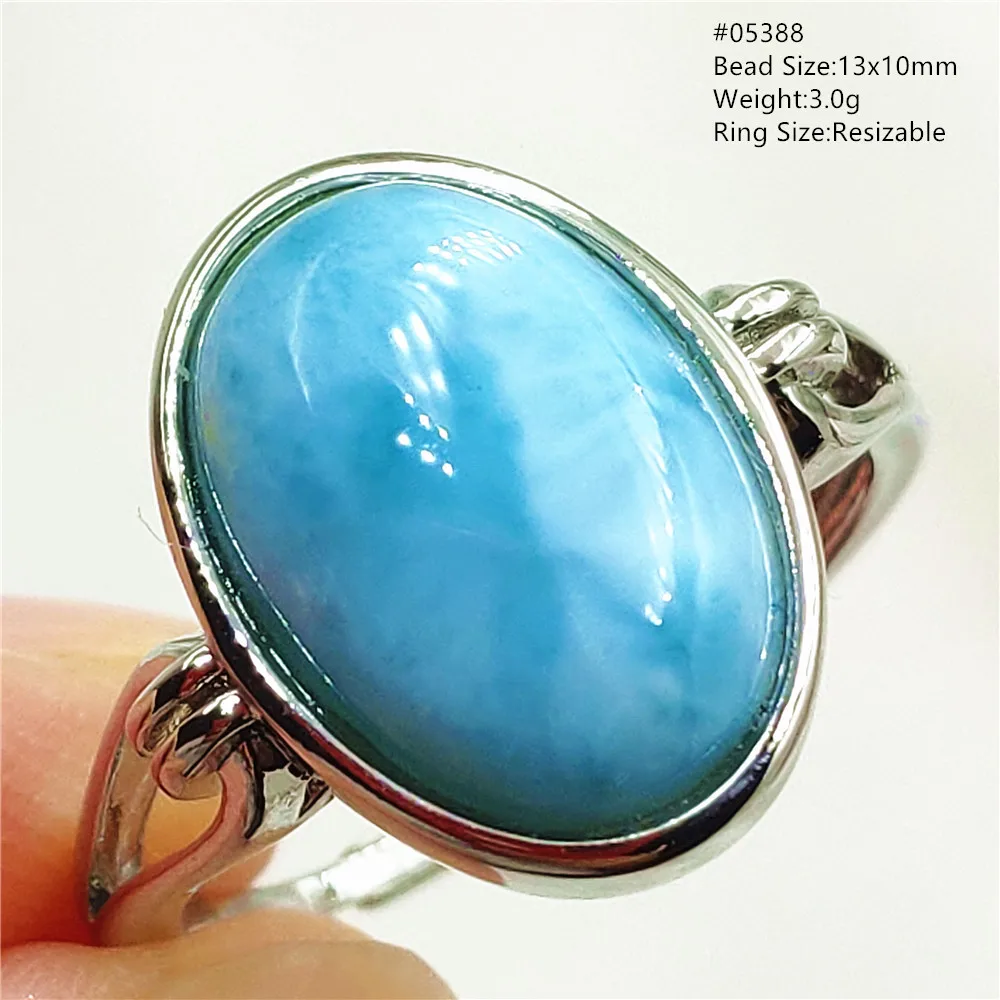 Natural Blue Larimar Oval Adjustable Ring Jewelry Water Pattern Real Larimar For Women Men Healing Fashion Stone AAAAAA