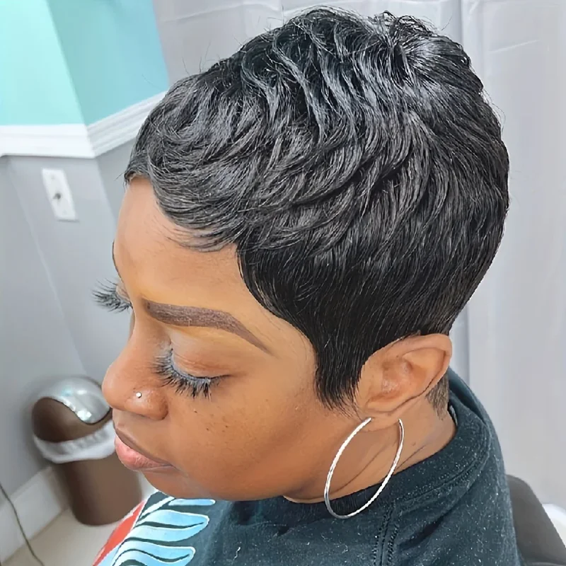 natural black/99j/27 color 4inch short layered pixie cut short human hair wigs 150% density machine made remy hair wig for women image 2