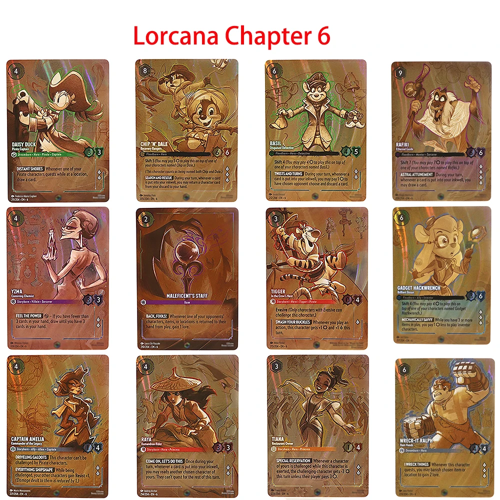 

Laser English PROXY Lorcana Chapter 6 Foil Cards Dalsy TIC ET TAC Tiana Tigrou Basil Baymax YamaTCG Game Collection Cards