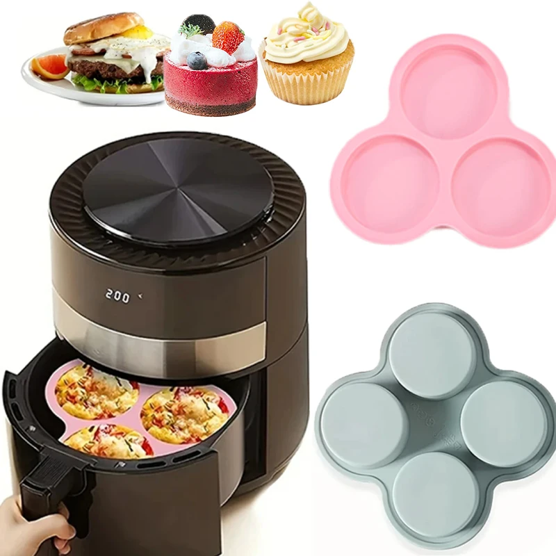 

Reusable Silicone Air Fryer Egg Mold 3/4 Cavity Non-Stick Cupcake Molds Baking Round Shape Molds Nonstick Muffin Hamburger Pan
