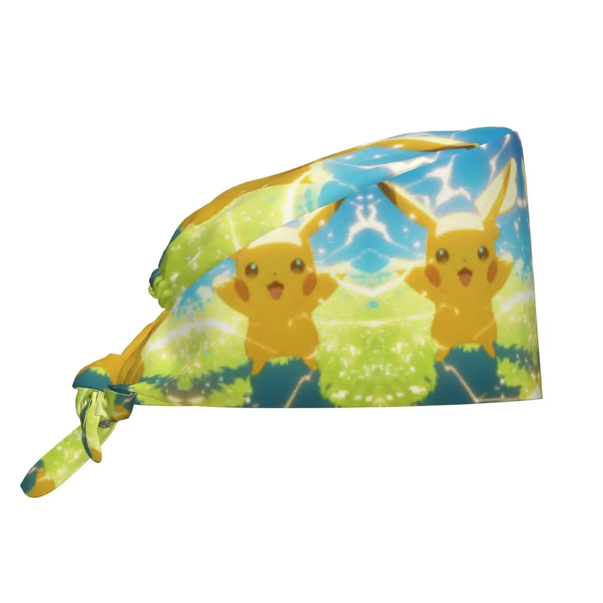 P-Pikachus niedliche, bedruckte, atmungsaktive Arbeitskappe für die Krankenpflege, chirurgische OP-Kappen, Unisex-Krankenschwester-Medizinkappe, Thunderbolt-Arbeitskappe