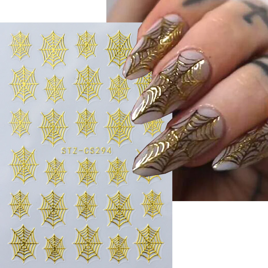 Ragnatela argento Glitter Nail Art adesivi decalcomanie autoadesivo Spider Love Heart Shimmer 3D Halloween Nail Stickers forniture