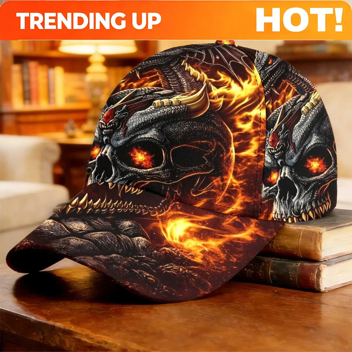 Customization 1pc Flaming Dragon Skull Baseball Cap Christmas Gift Mother's Day Gift Fishing Vacation Concert