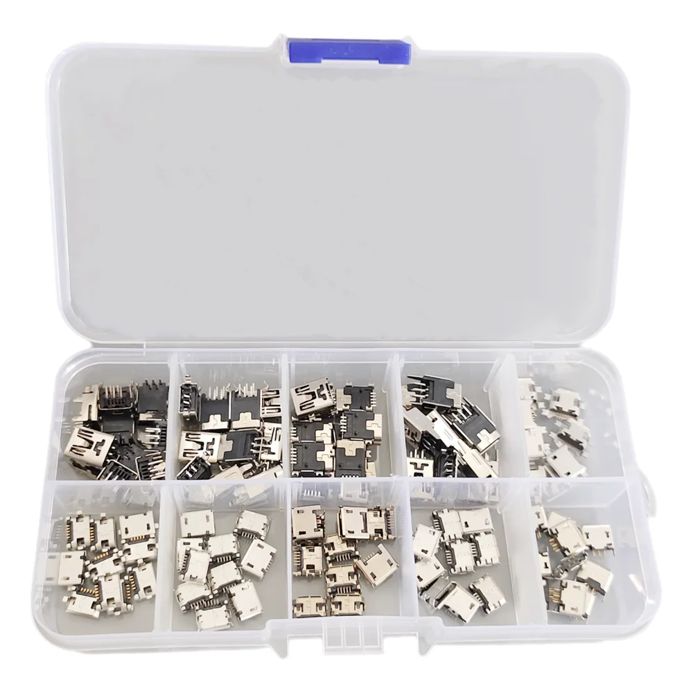 10 Models 50pcs/Lot Micro USB Connector, Mini Usb Jack Tail Socket for Charging Port