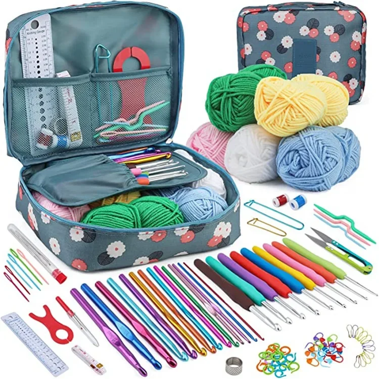 Portable 107 Pcs/set Crochets Bag Set Wool Knitting Tool DIY Sewing Ruler Needles Yarn Complete Set of Crochet Material Kit