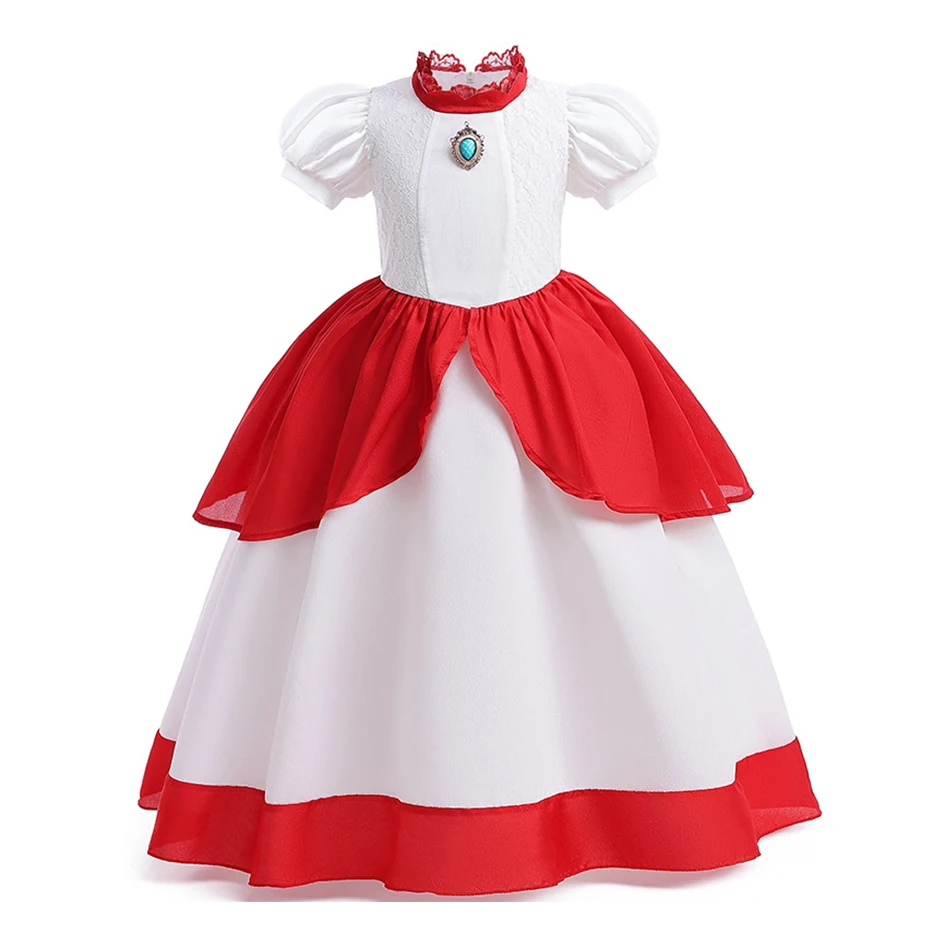 Little Girls Mario Cosplay Dress Up Elegant Style Suitable Autumn Winter School Performance a Princess Saved by a Brave Warrior