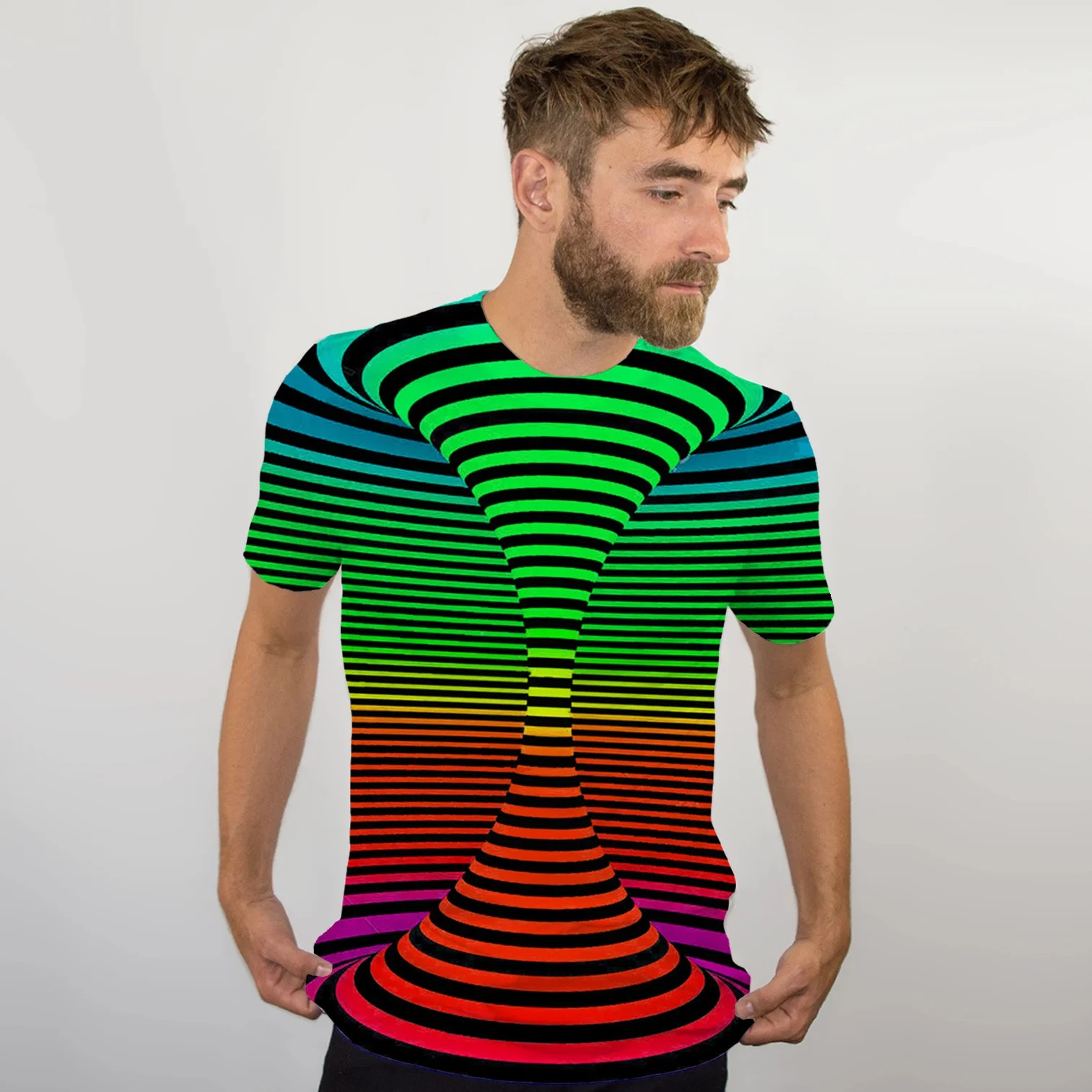 Newest Fashion Rainbow 3D Printing Summer T Shirt Vertigo Hypnotic Vortex T-shirt Men/Women Funny Short Sleeved Tee