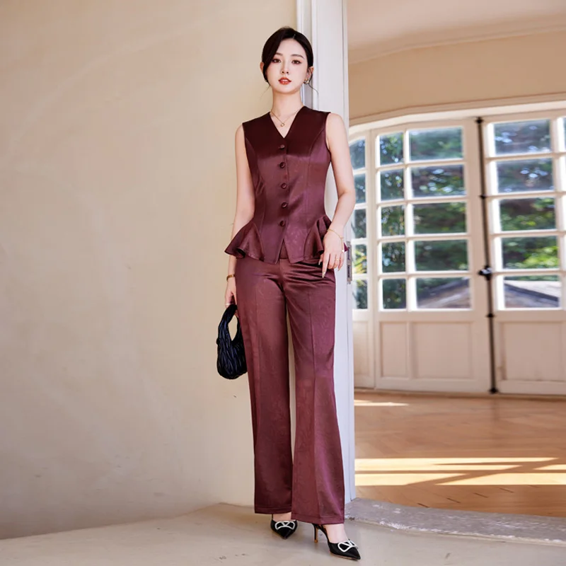 

2025 Summer Women Vest Pant Sets V Neck Sleeveless T-Shirt Elastic Waist Loose Trousers Casual Woman Printed Vintage Solid Suit