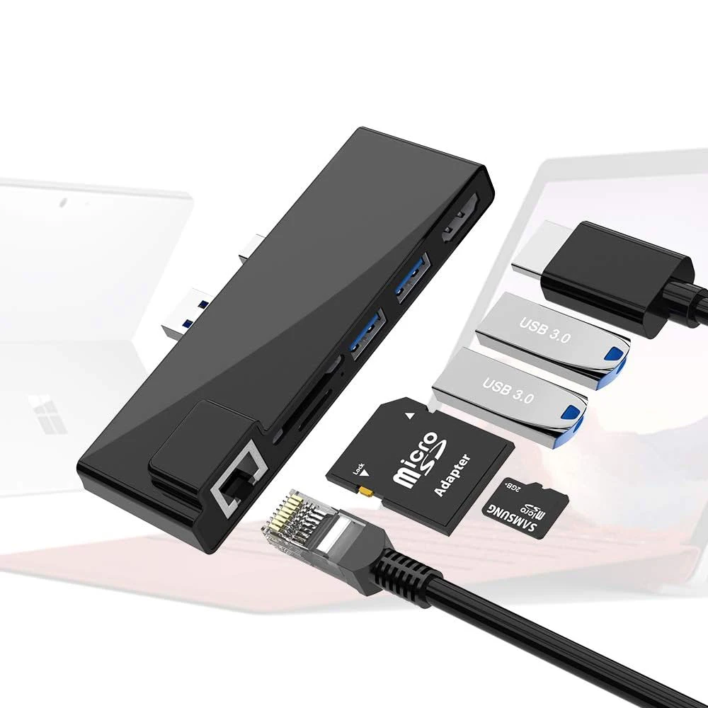 Microsoft Surface Docking Station USB 3.0 Hub with HDMI 4K,SD/TF Card Reader,Gigabit Ethernet Port Dock for Surface Pro 6/5/4