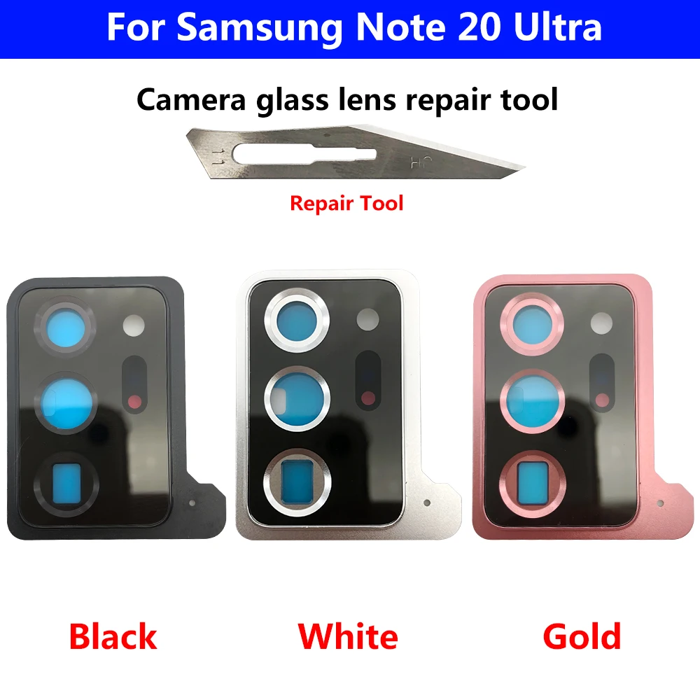 NEW Rear Back Camera Glass For Samsung Note 20 / Note 20 Ultra Main Camera Lens Glass Cover With Frame Holder Replacement