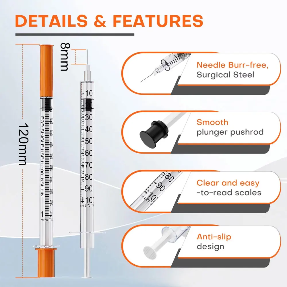100/200pcs 1ml/1cc 31G 6mm/30G 8mm Insulin Syring, Sterilized Individually Packaged Safety for Animal Farm Pet Use