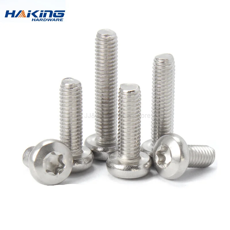10/50x M2 M2.5 M3 M4 M5 M6 304 A2-70 stainless steel GB2672 Six-Lobe Torx Pan Head Screw Six Lobe Round Head Bolt Length=3-50mm