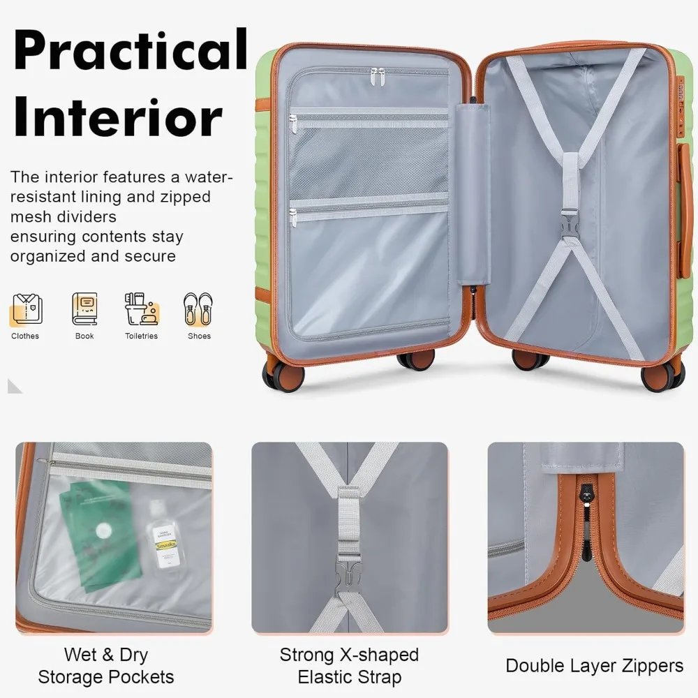 3-Piece Spinner Luggage Set with Lightweight Hardside, TSA Lock, YKK Zippers, 20 Carry-On Suitcase for Travel