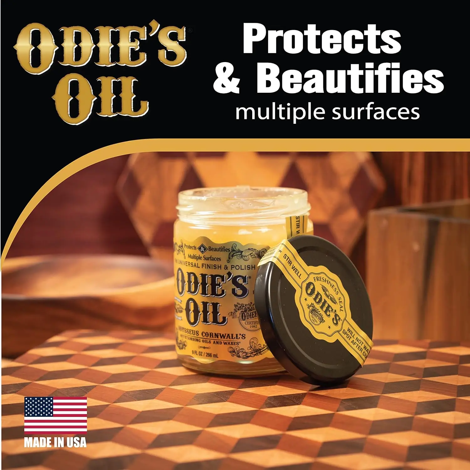 e'S Oil • Universal Finish For Wood • Leather • Plastic • Vinyl • Metal And More • 9 Ounce Glass Jar • Food Safe And Solvent