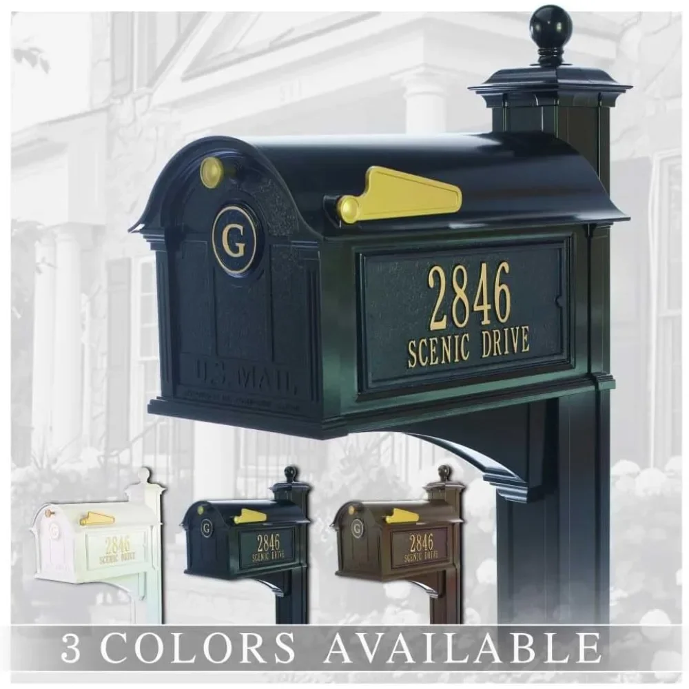 

Personalized Whitehall Balmoral Mailbox with Side Address Plaques, Monogram & Post Package (3 Colors Available)