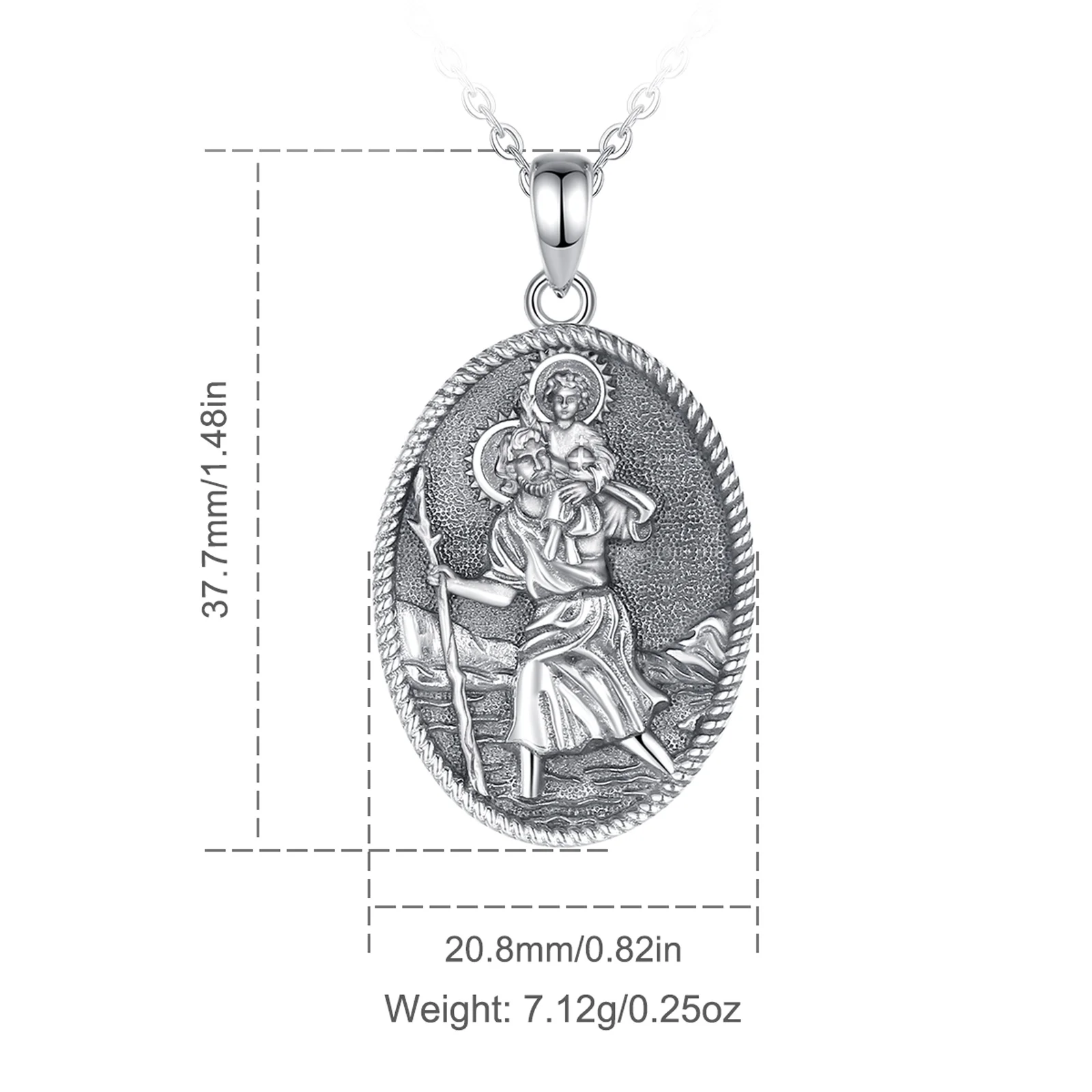 Eudora New 925 Sterling Silver St Christopher Necklace Religious Amulet Pendant Men Women Vintage Embossed Medallion Jewelry