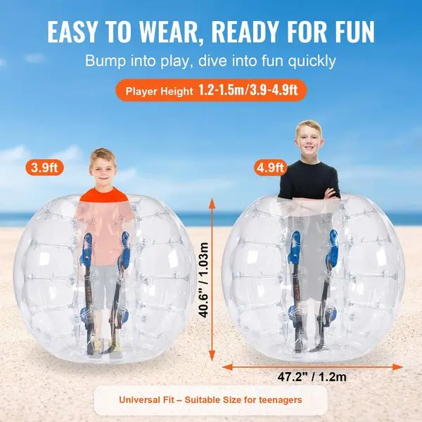 VEVOR Bola de parachoques inflable, 1 paquete, bolas de Sumo Zorb de cuerpo de 4 pies/1,2 M para adolescentes, bolas de burbujas de hámster humano de PVC de 0,8mm de espesor para exteriores