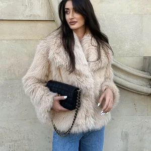 TRAF-جاكيت فرو صناعي للنساء بأكمام طويلة أمامي زر المفاجئة أمامي ملابس خارجية نسائية أنيقة ياقة طية صدر السترة معطف مكتنزة أزياء 2024 أفضل 5 معطف نسائي للمبيعات - رقم 1