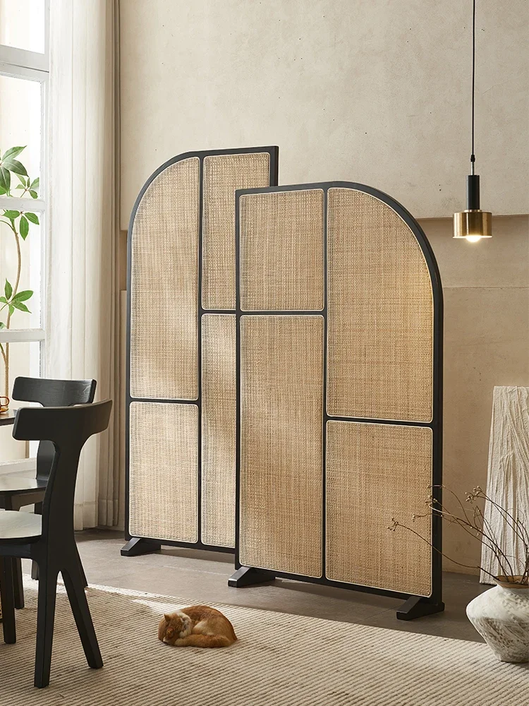 Solid wood rattan screen combination partition wall movable simple seat screen