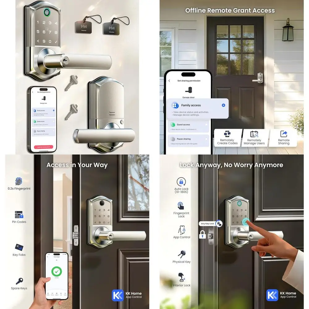 

Умный дверной замок с отпечатком пальца - управление через приложение и кодовую панель, замок-ручка, бесключевой доступ для входной двери и спальни, цифровая ручка, R