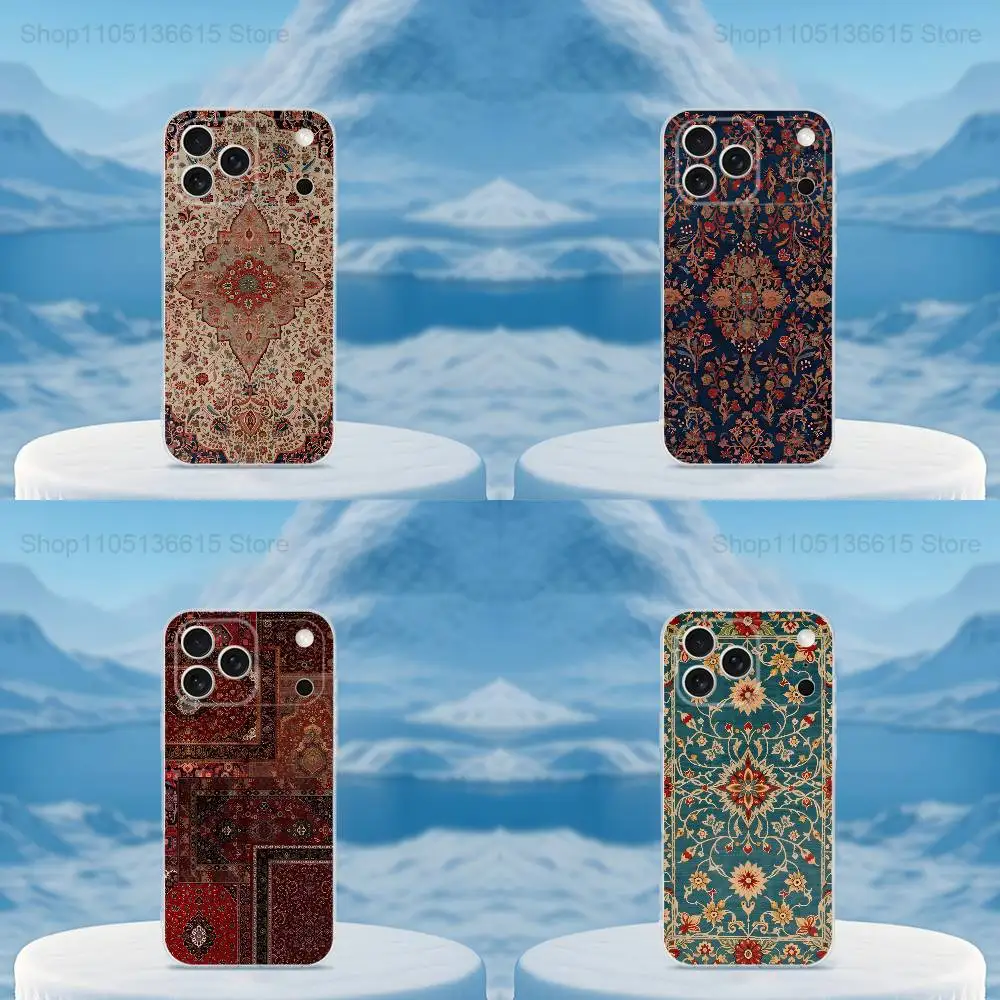 

Persian Carpet Floral Pattern Phone Case For iPhone 16,15,14,13,12,11,17 Pro,Max,Plus,X,XS,XR,SE,Mini Transparent Soft Cover