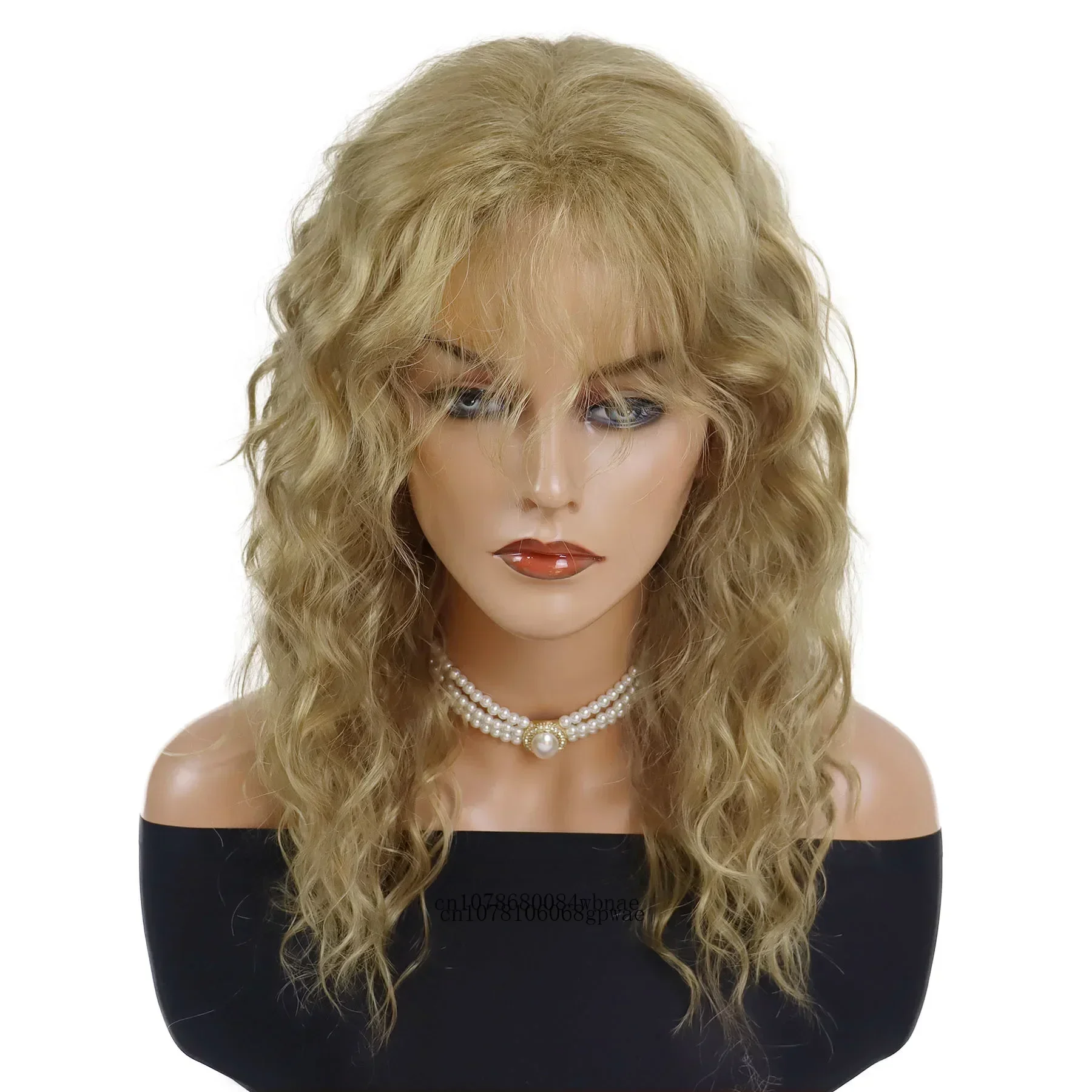 Blonde Long Wavy Synthetic Wigs for Women Lady Halloween Cosplay Wig with Bangs Natural Wave Daily Costume Party Heat Resistant