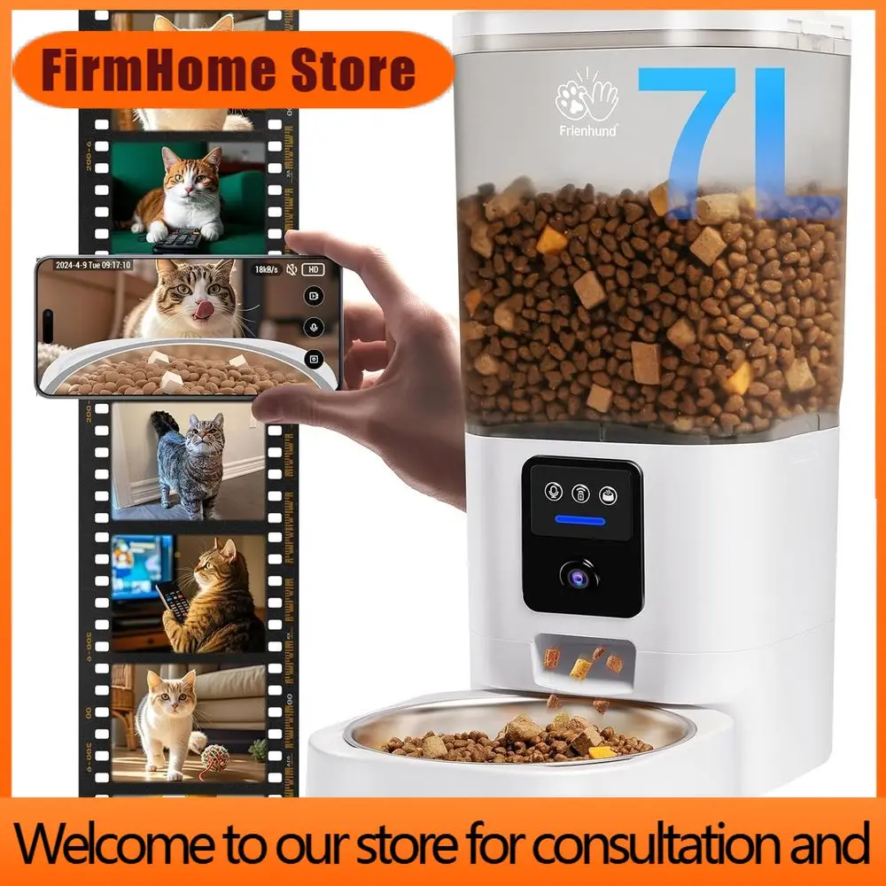 FirmHome StoreSmart Pet Feeder With 2K Camera, 5G Dog Feeder With Night Vision, 7L Cat Food Dispenser For Multiple Pets, Detacha