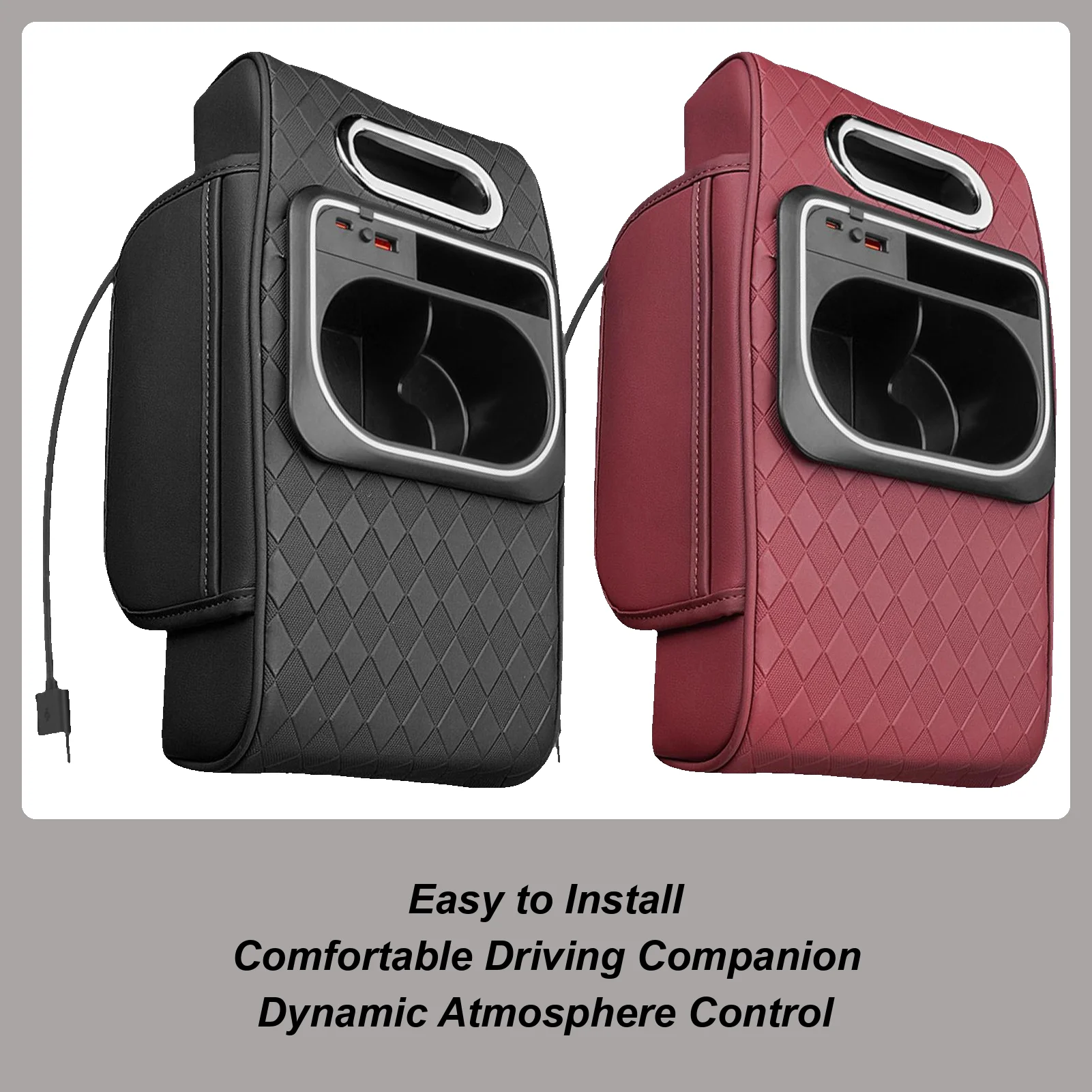 

Car Armrest Storage Box Heightening Pad Auto LED Arm Rest Pad Organizer Multi-function Cup & Tissue Holder Charger Seat box