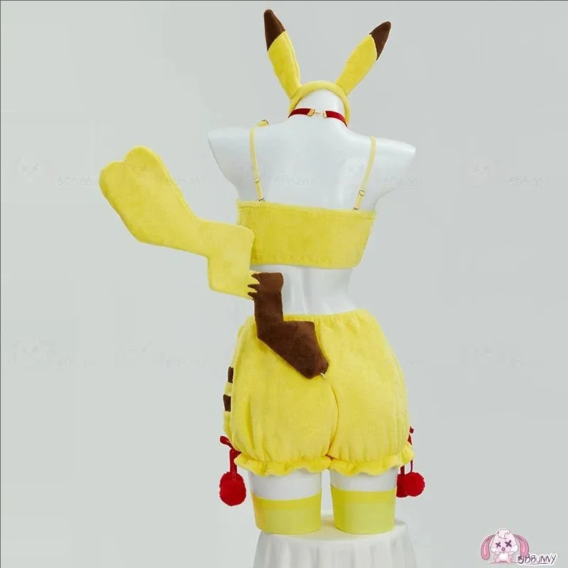 

qa156Женский костюм Pikkachu Electric Yellow Mouse, милый сексуальный комбинезон на Хэллоуин, боди с поясом и хвостом, аниме, костюм Doujin