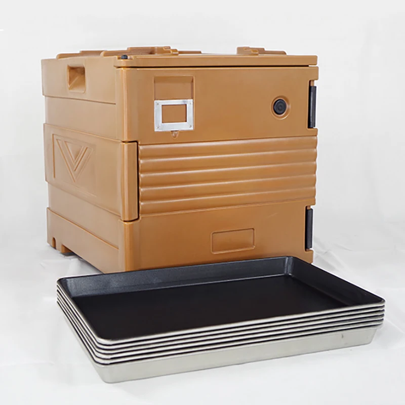 Stainless Steel Insulated Food Pan Carrier 120 L Blue Front Loading Wheels 8 Shelves Catering Restaurant Food Box